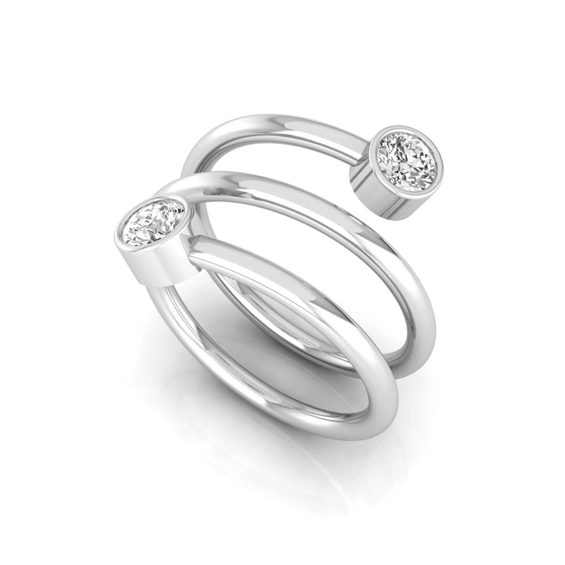 OctaPearl Bezel Set Round Two Stone Lab Grown Diamond Open Bypass Wrap Ring
