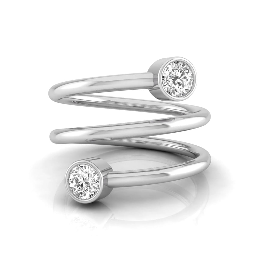 OctaPearl Bezel Set Round Two Stone Lab Grown Diamond Open Bypass Wrap Ring