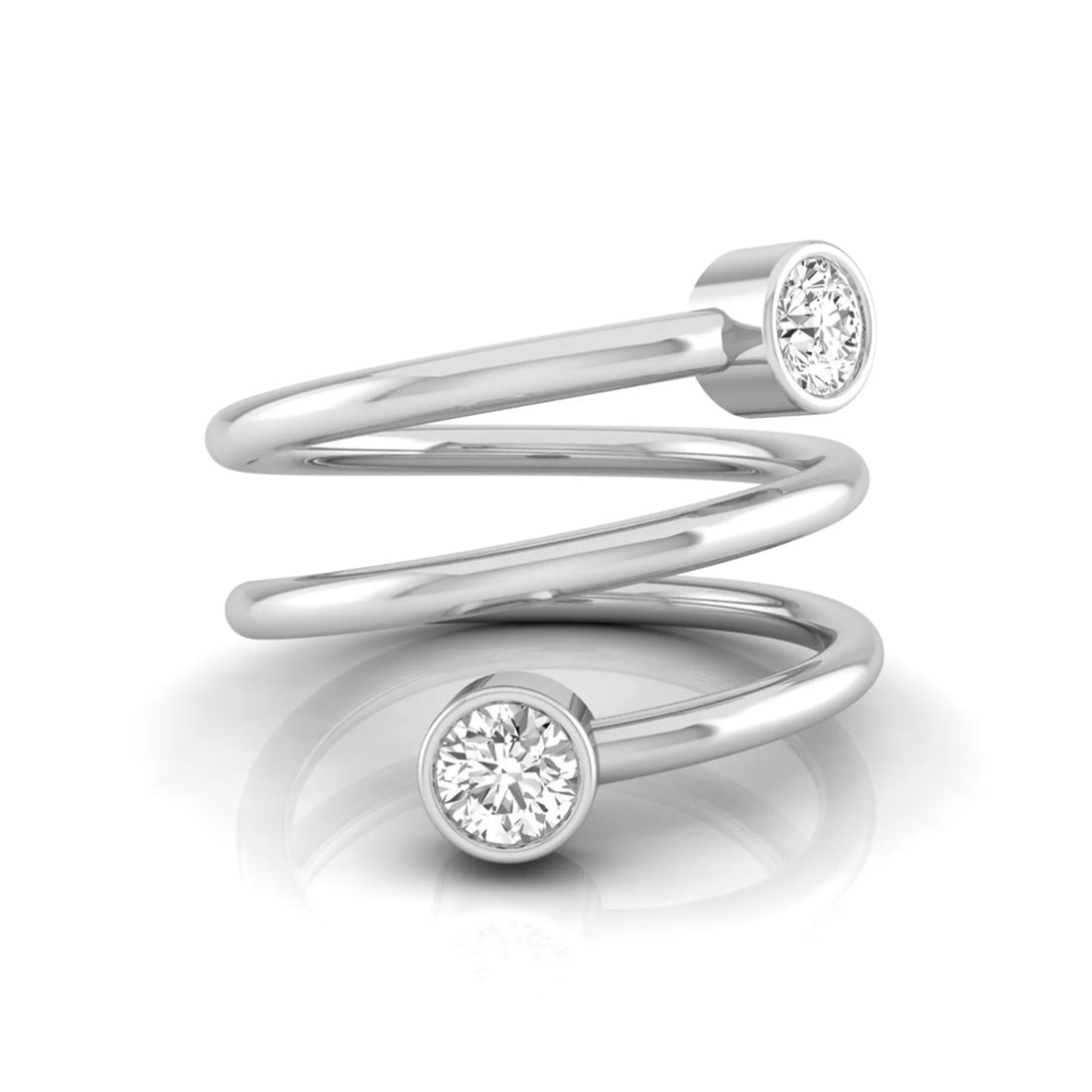 OctaPearl Bezel Set Round Two Stone Lab Grown Diamond Open Bypass Wrap Ring