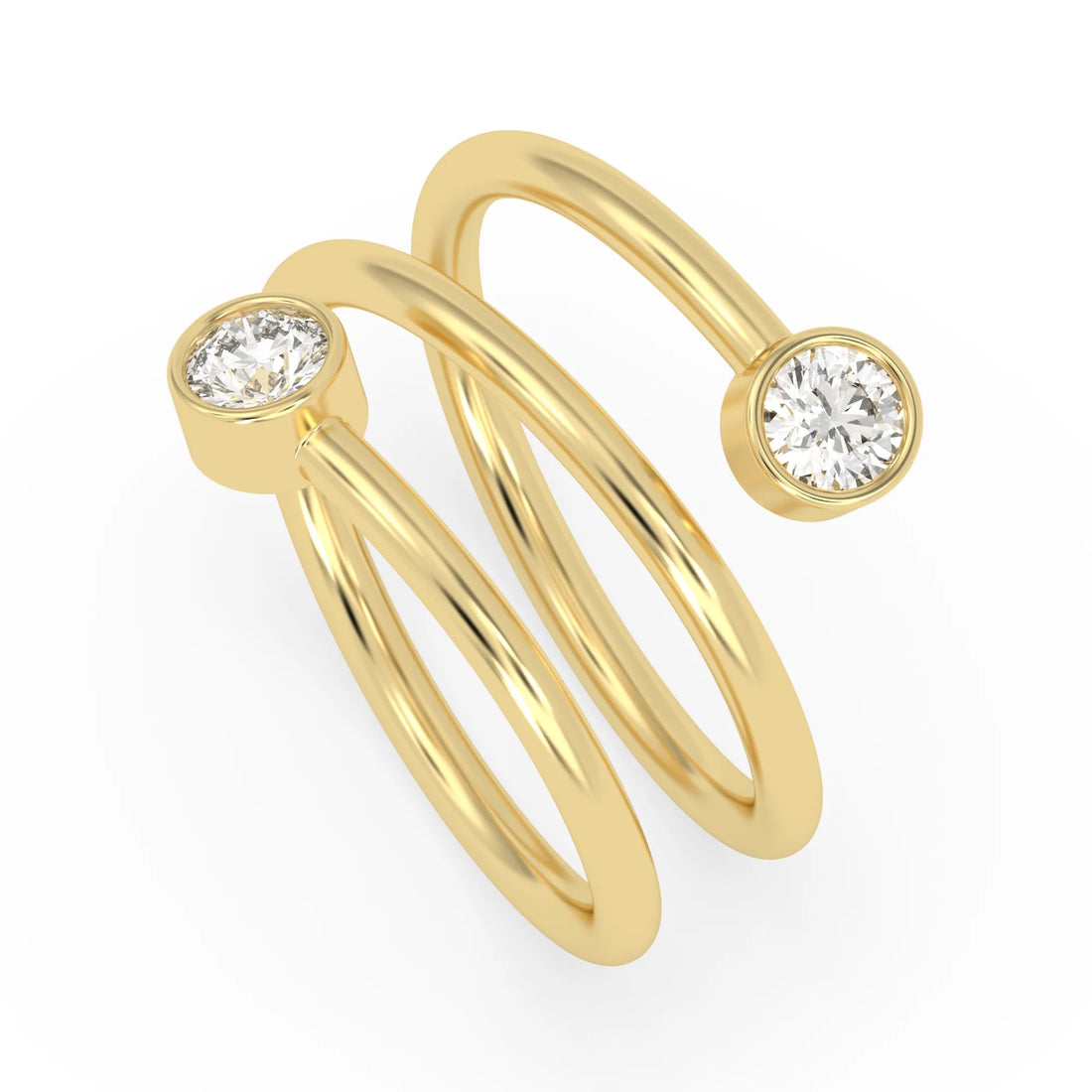 OctaPearl Bezel Set Round Two Stone Lab Grown Diamond Open Bypass Wrap Ring