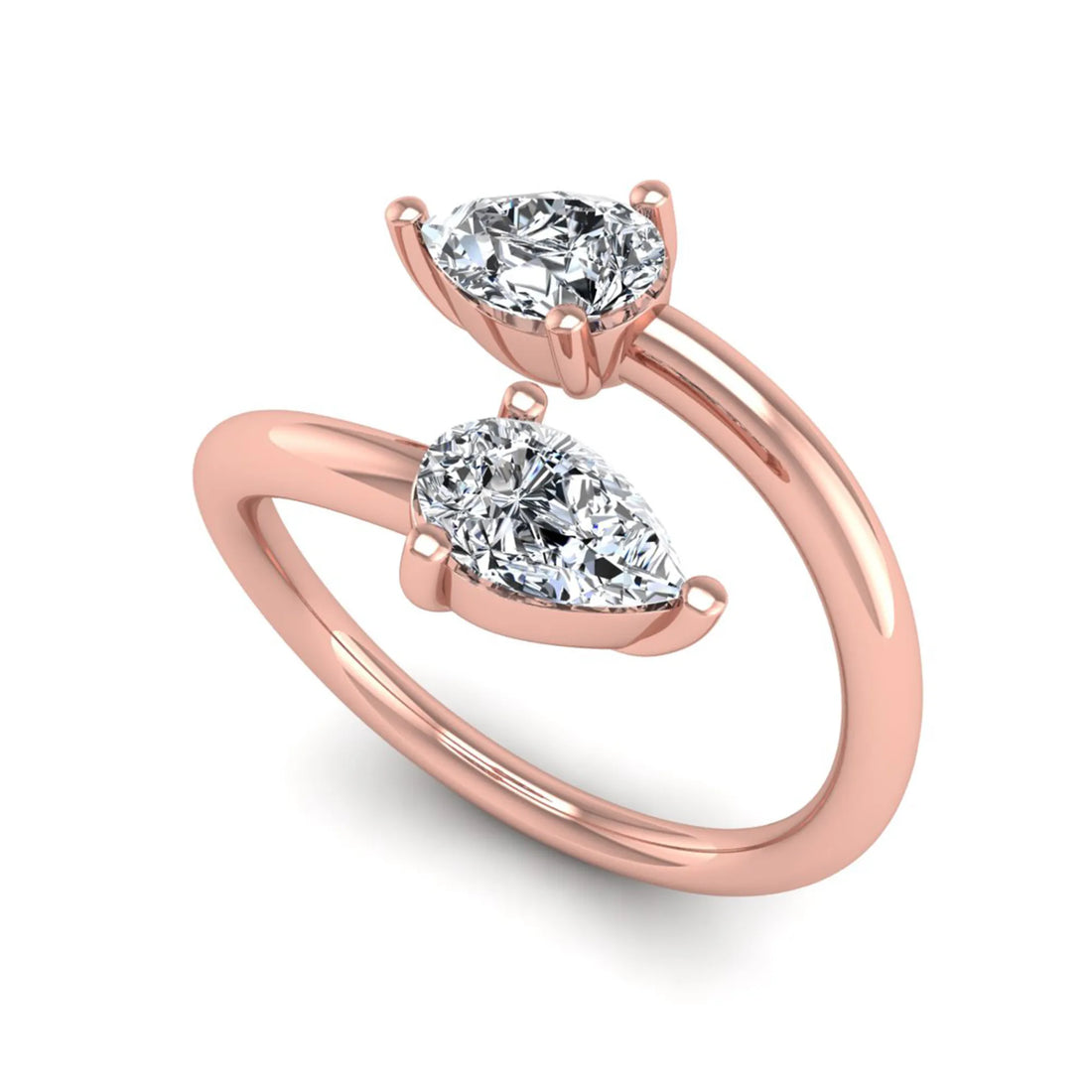OctaPearl Pear Two Stone Lab Grown Diamond Open Gap Bypass Ring