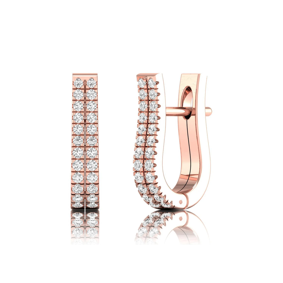 OctaPearl Double Row Round Lab Grown Diamond Huggie Hoop Earrings