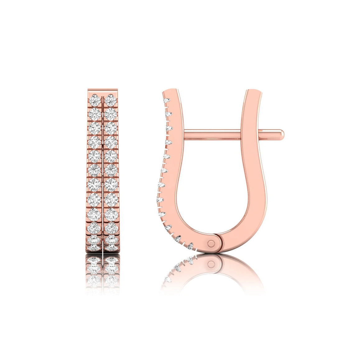 OctaPearl Double Row Round Lab Grown Diamond Huggie Hoop Earrings