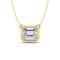 OctaPearl Emerald Bezel Set Lab Grown Diamond Solitaire Pendant Necklace