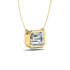 OctaPearl Emerald Bezel Set Lab Grown Diamond Solitaire Pendant Necklace - alternate view