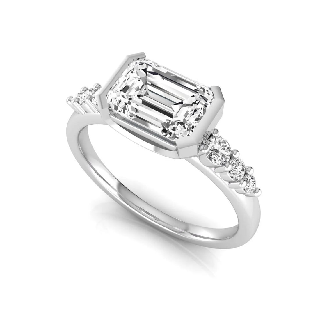 OctaPearl 1.5 ct Emerald Bezel Set Lab Grown Diamond Engagement Ring