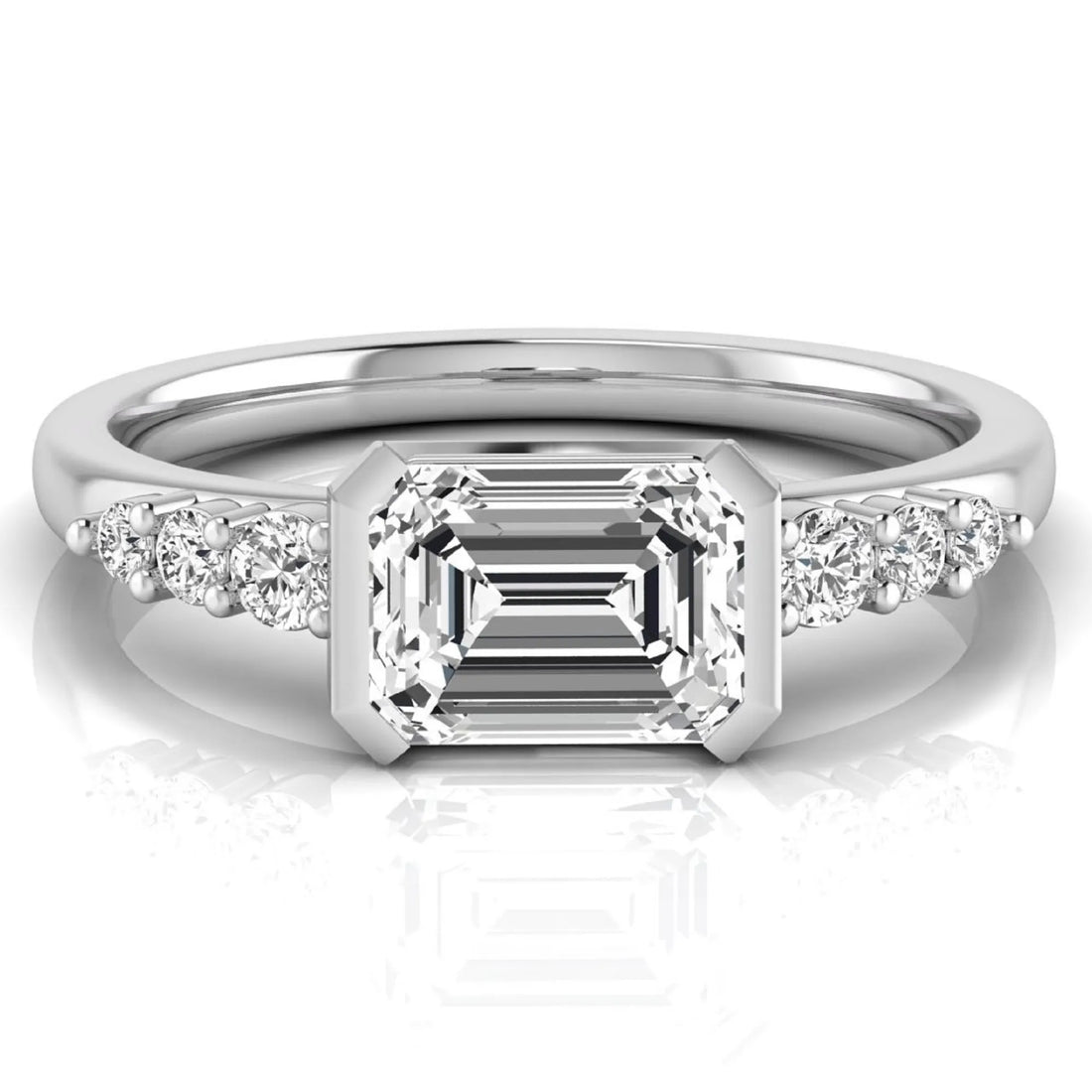 OctaPearl 1.5 ct Emerald Bezel Set Lab Grown Diamond Engagement Ring