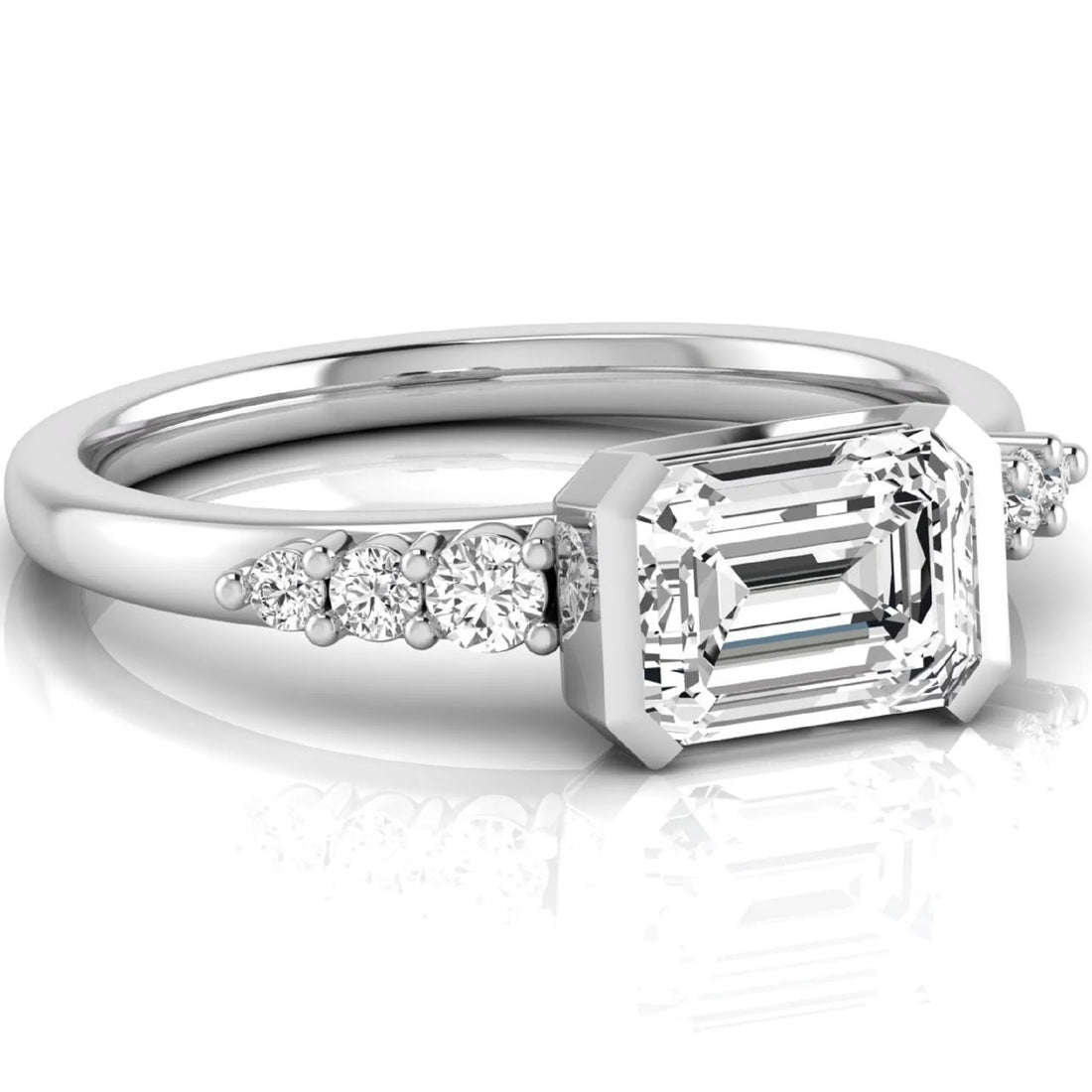 OctaPearl 1.5 ct Emerald Bezel Set Lab Grown Diamond Engagement Ring