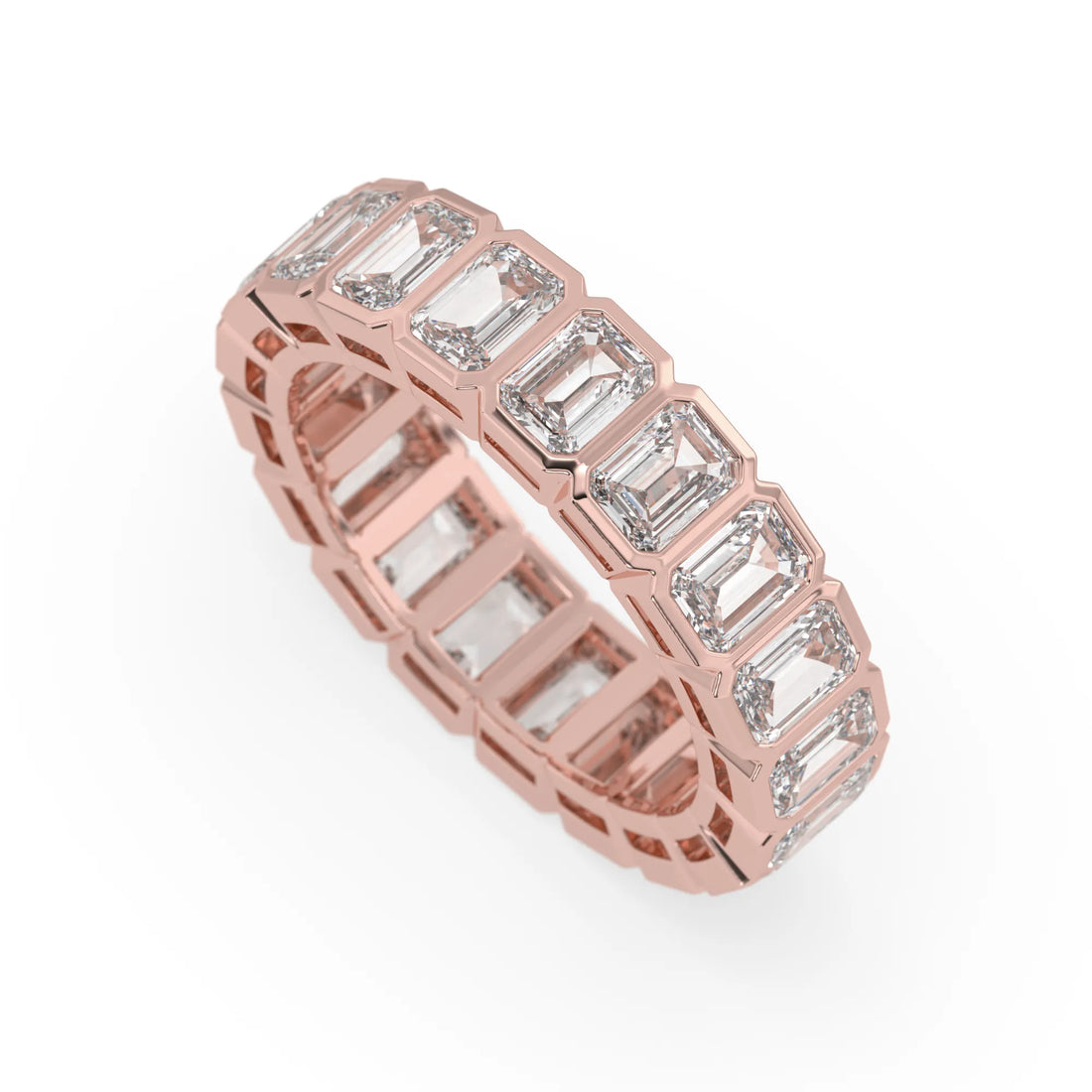 OctaPearl Bezel Set Emerald Lab Grown Diamond Full Eternity Wedding Band