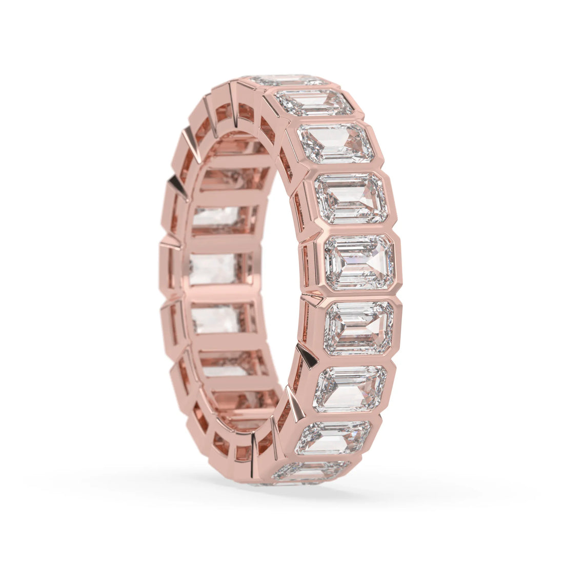OctaPearl Bezel Set Emerald Lab Grown Diamond Full Eternity Wedding Band
