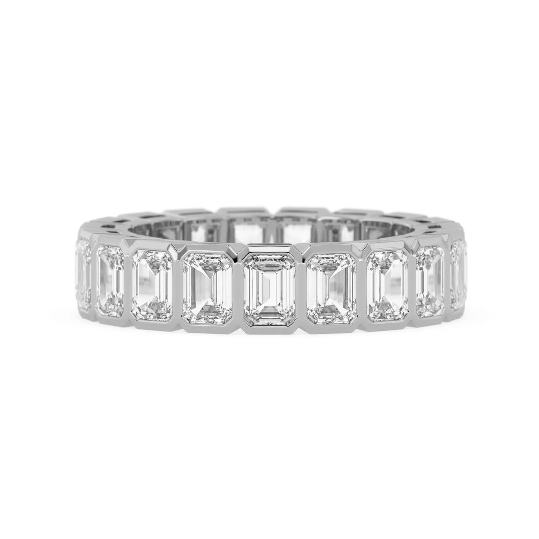 OctaPearl Bezel Set Emerald Lab Grown Diamond Full Eternity Wedding Band