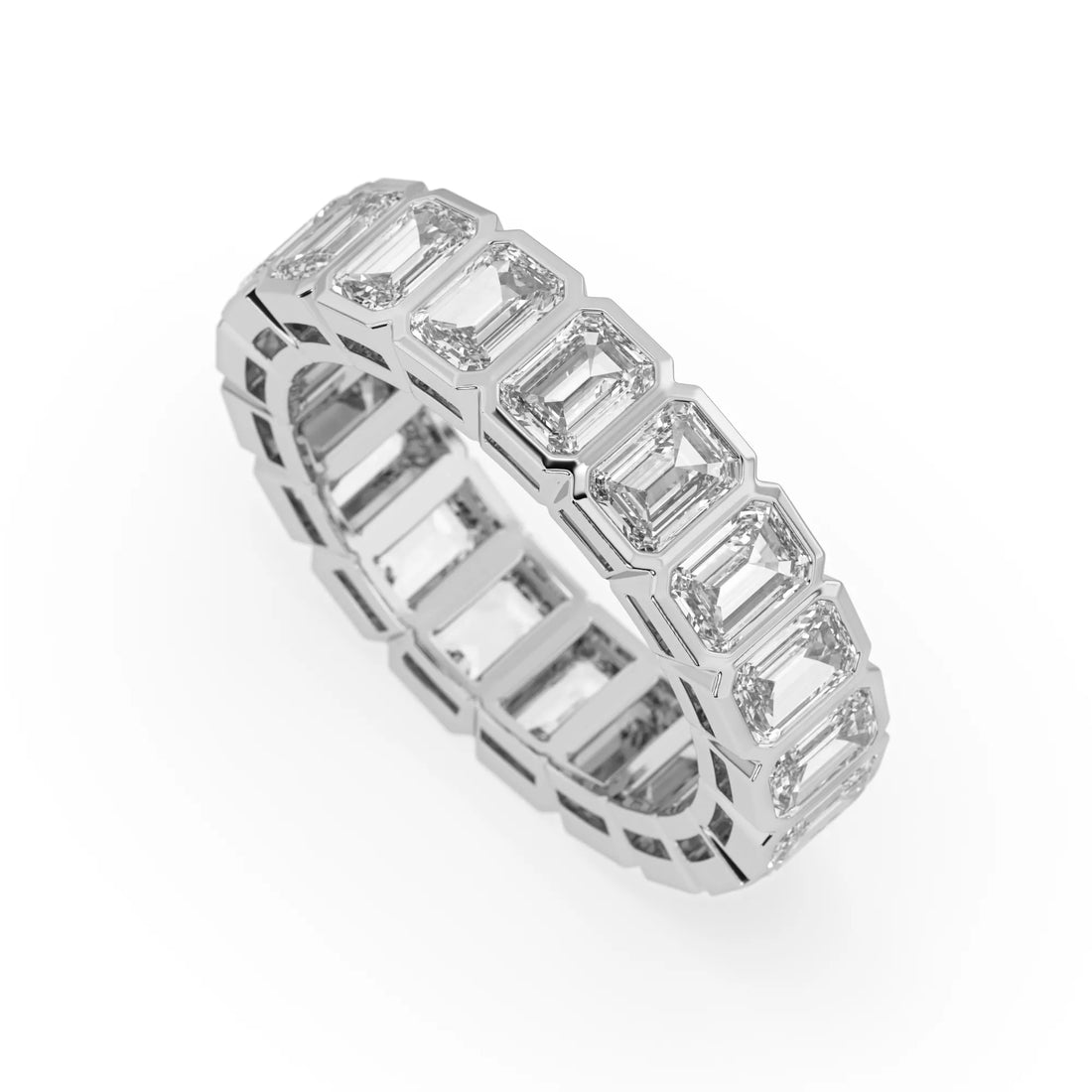 OctaPearl Bezel Set Emerald Lab Grown Diamond Full Eternity Wedding Band