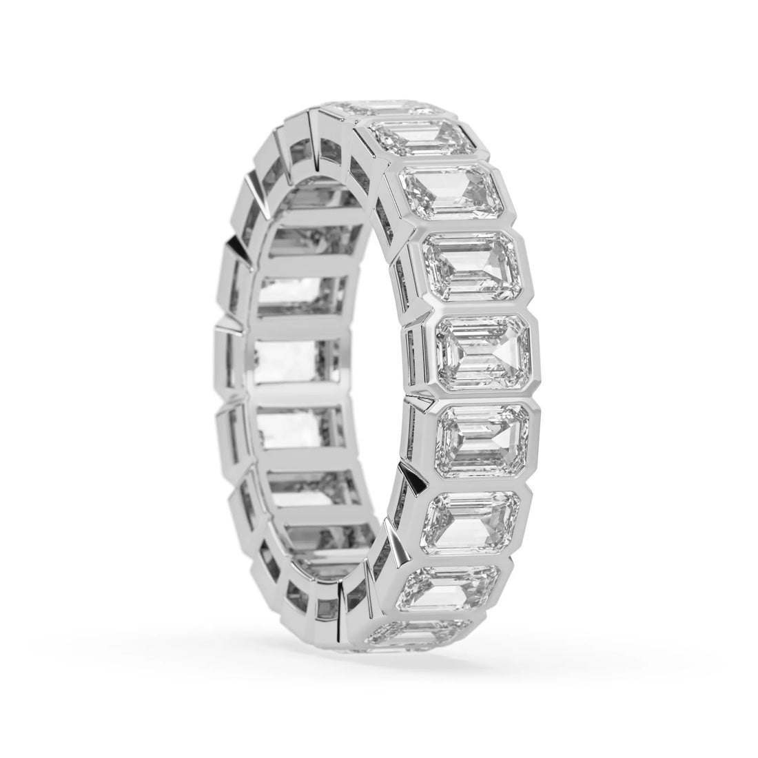 OctaPearl Bezel Set Emerald Lab Grown Diamond Full Eternity Wedding Band
