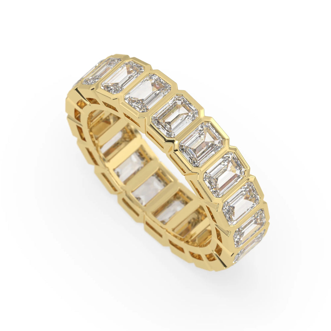 OctaPearl Bezel Set Emerald Lab Grown Diamond Full Eternity Wedding Band