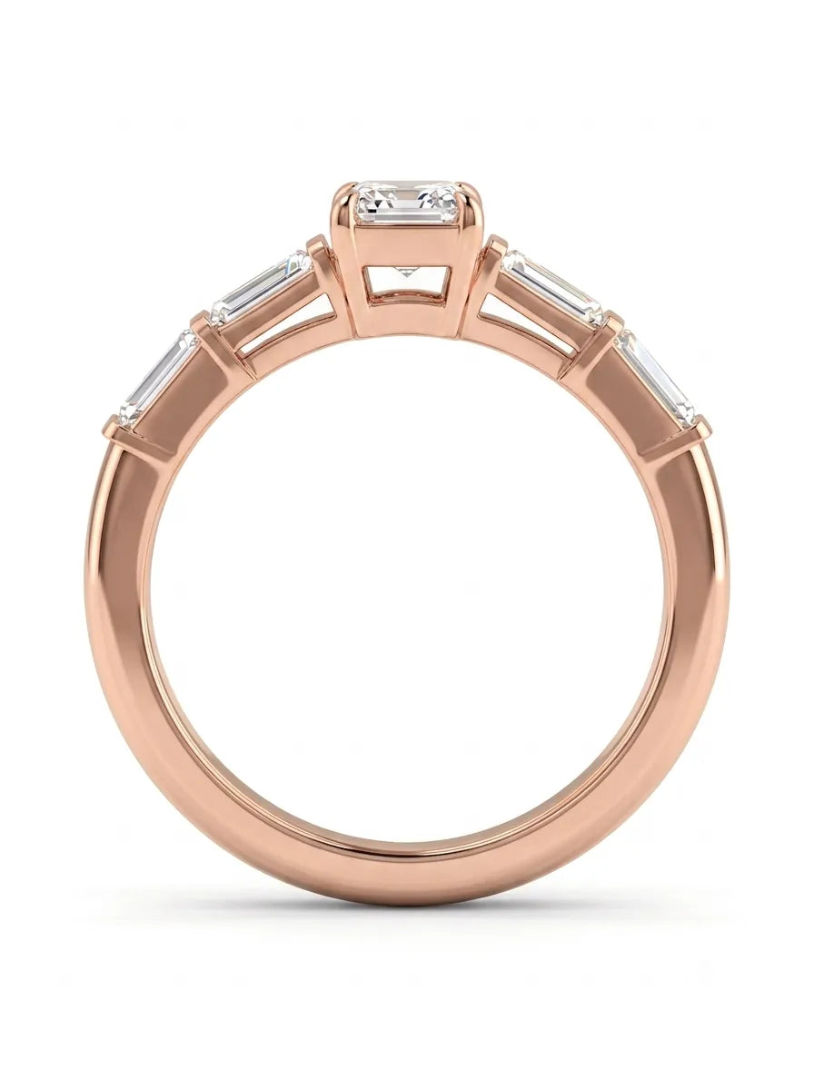 OctaPearl 1 ct Emerald Cut Baguette Side Lab Grown Diamond Engagement Ring