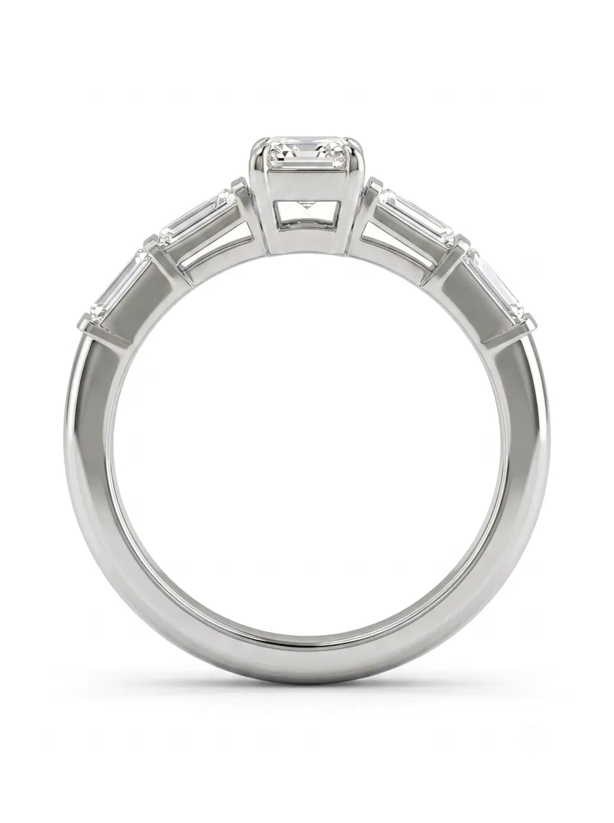 OctaPearl 1 ct Emerald Cut Baguette Side Lab Grown Diamond Engagement Ring