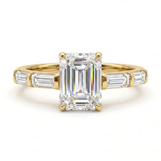 OctaPearl 1 ct Emerald Cut Baguette Side Lab Grown Diamond Engagement Ring