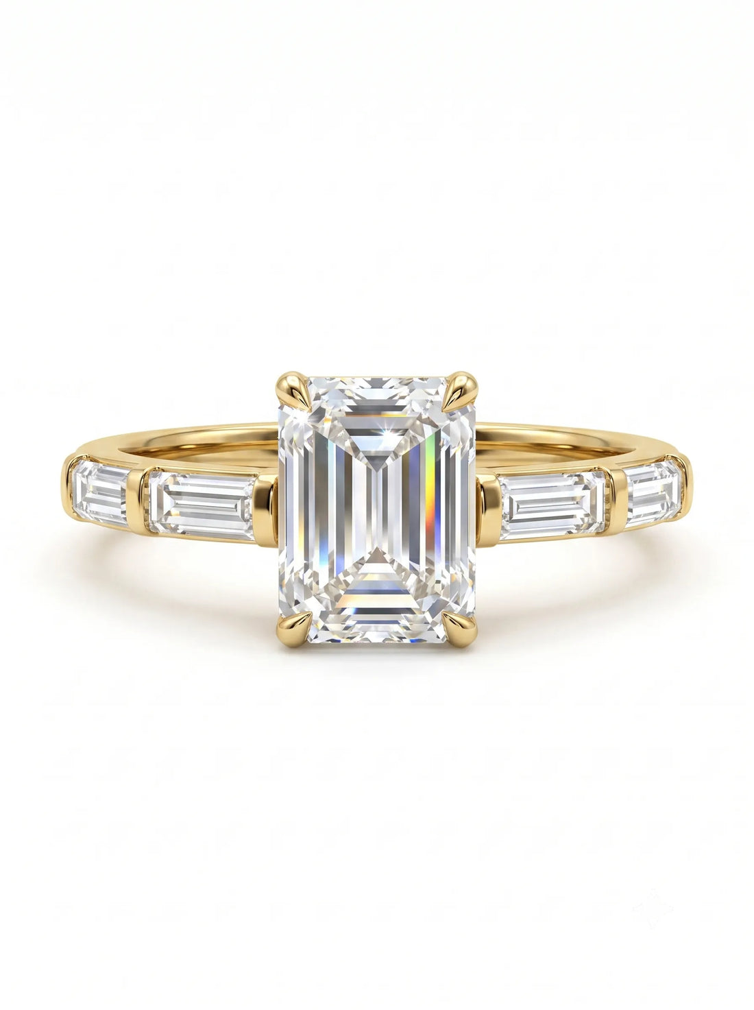 OctaPearl 1 ct Emerald Cut Baguette Side Lab Grown Diamond Engagement Ring