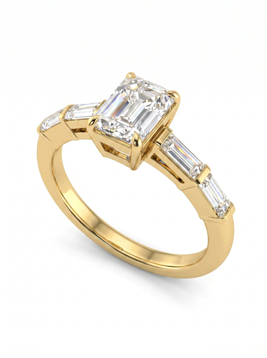 OctaPearl 1 ct Emerald Cut Baguette Side Lab Grown Diamond Engagement Ring