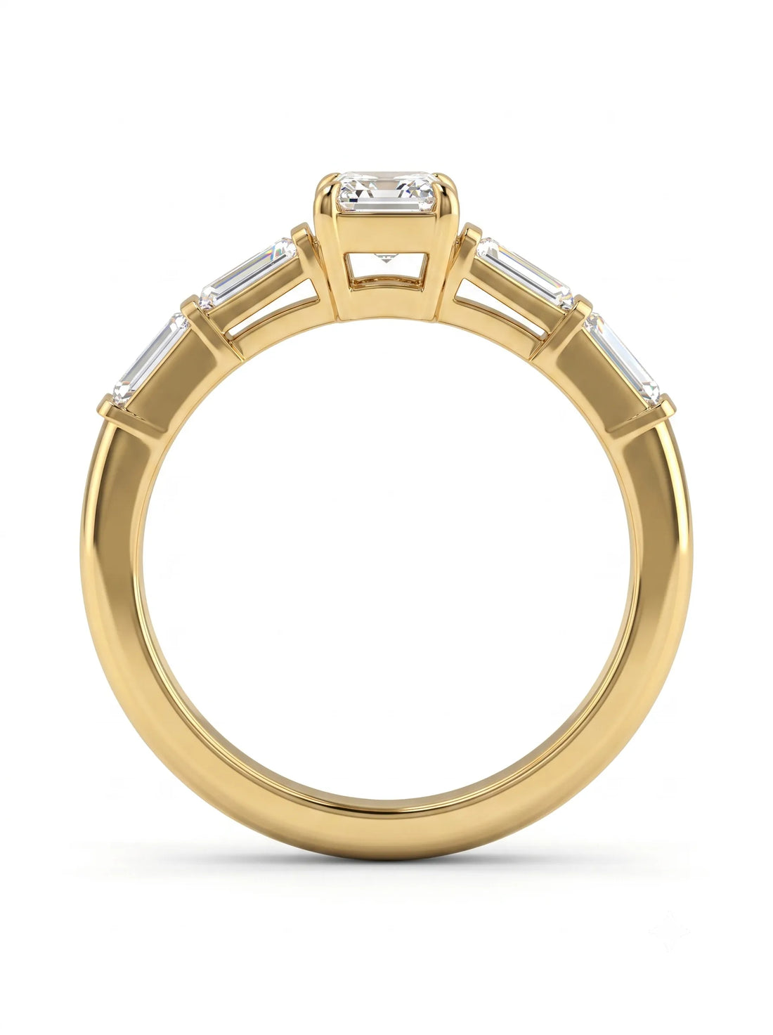 OctaPearl 1 ct Emerald Cut Baguette Side Lab Grown Diamond Engagement Ring