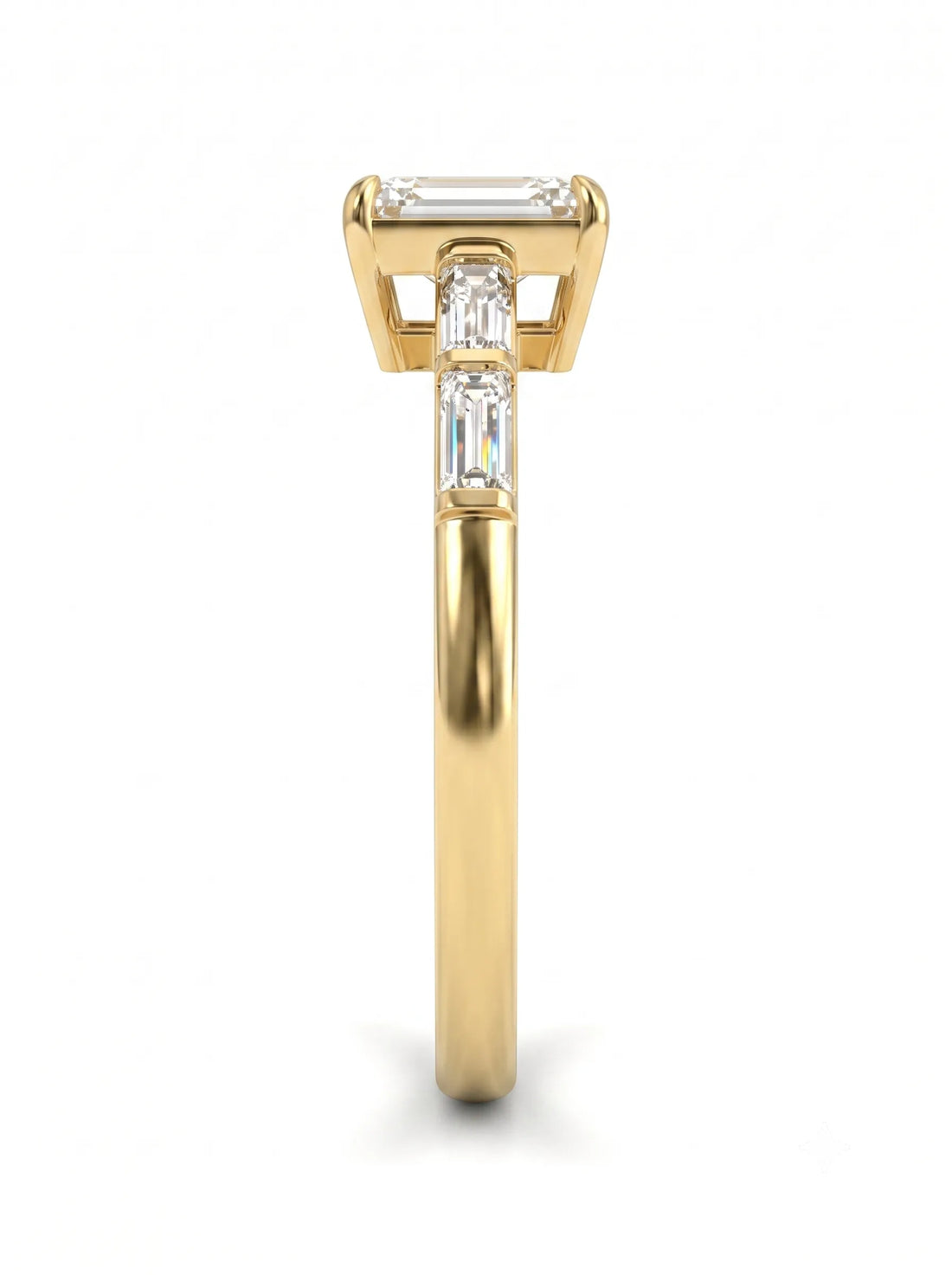 OctaPearl 1 ct Emerald Cut Baguette Side Lab Grown Diamond Engagement Ring