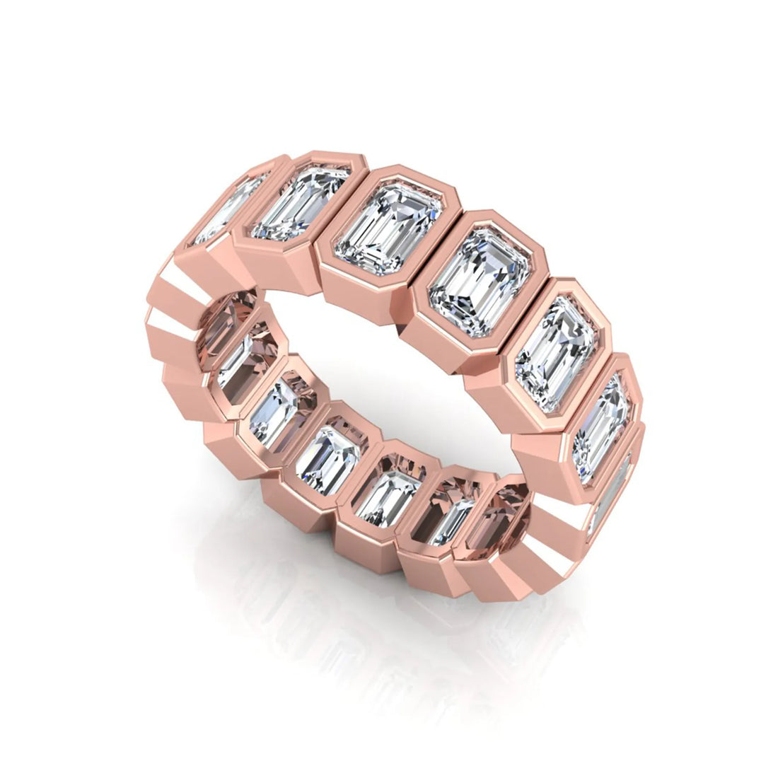 OctaPearl Bezel Set Emerald Cut Lab Grown Diamond Full Eternity Wedding Band
