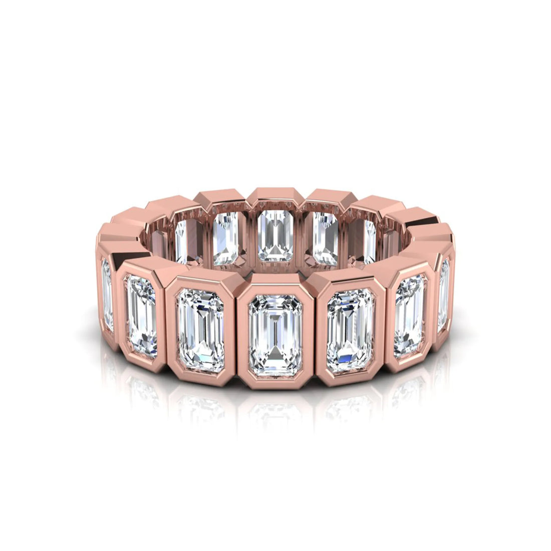 OctaPearl Bezel Set Emerald Cut Lab Grown Diamond Full Eternity Wedding Band
