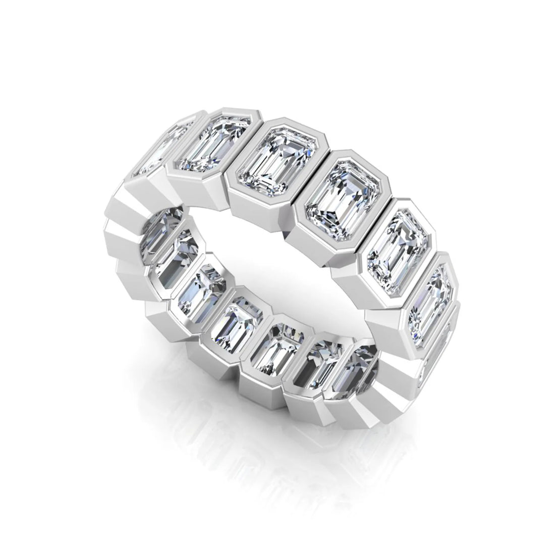 OctaPearl Bezel Set Emerald Cut Lab Grown Diamond Full Eternity Wedding Band