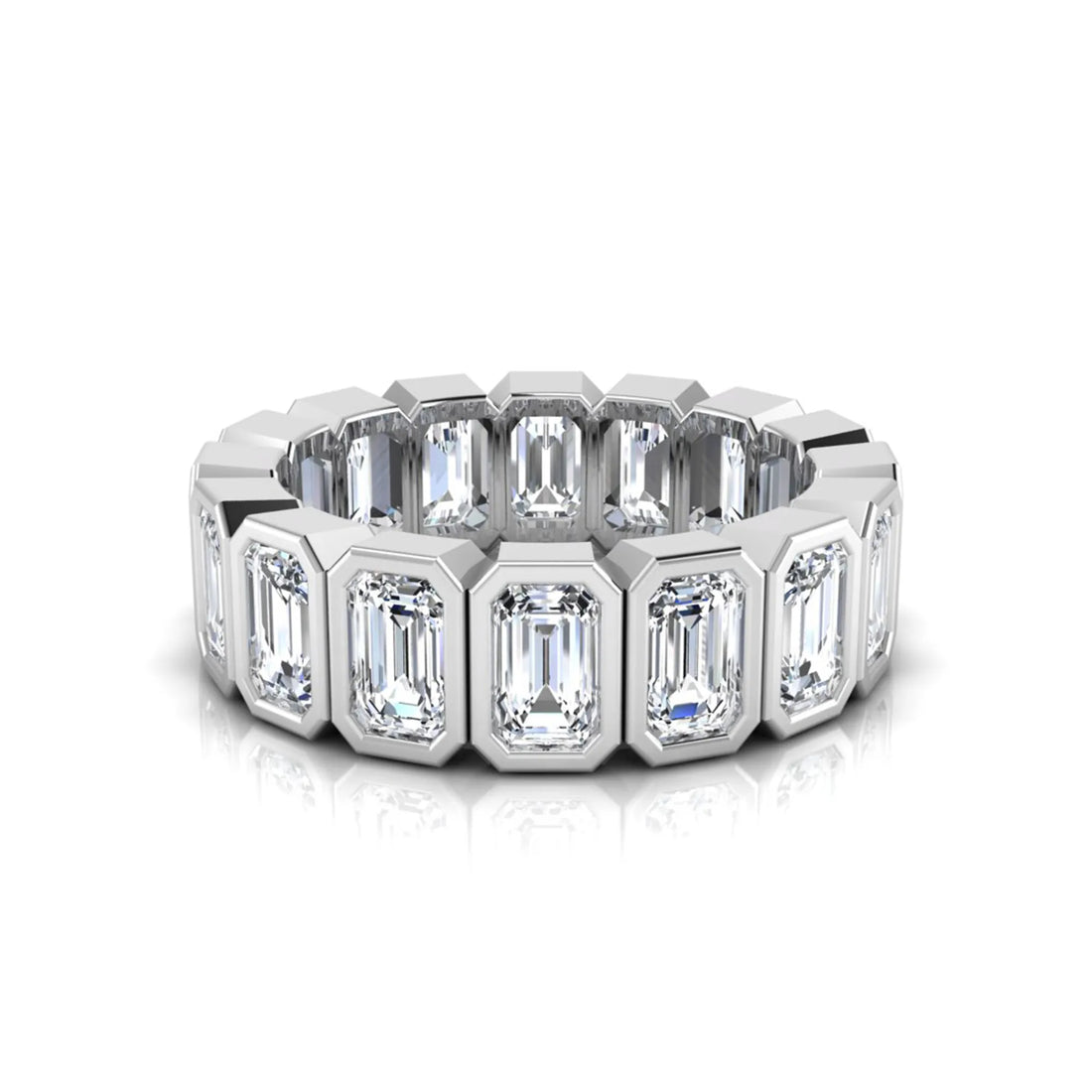 OctaPearl Bezel Set Emerald Cut Lab Grown Diamond Full Eternity Wedding Band