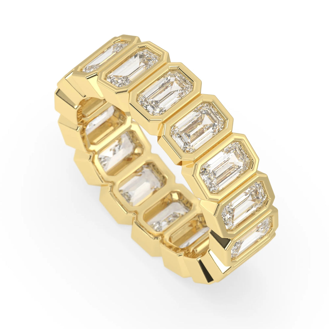 OctaPearl Bezel Set Emerald Cut Lab Grown Diamond Full Eternity Wedding Band