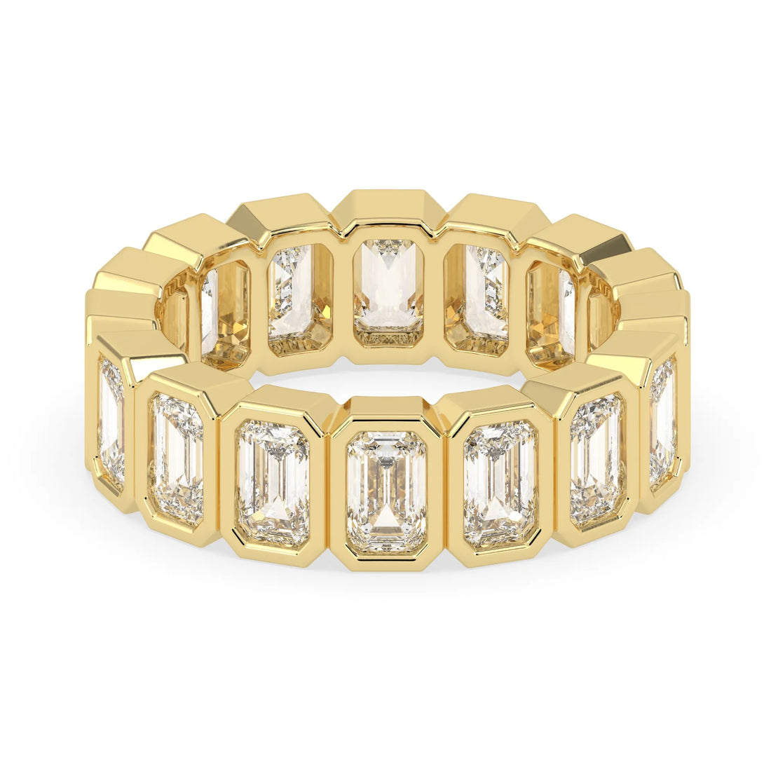 OctaPearl Bezel Set Emerald Cut Lab Grown Diamond Full Eternity Wedding Band