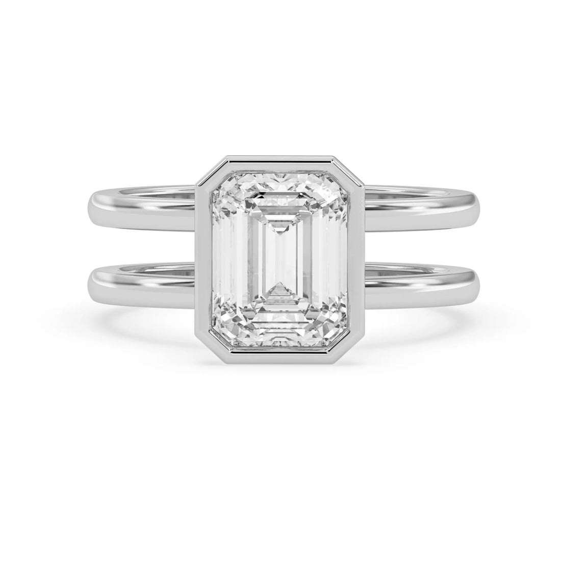 OctaPearl Bezel Set Emerald Lab Grown Diamond Double Band Solitaire Engagement Ring
