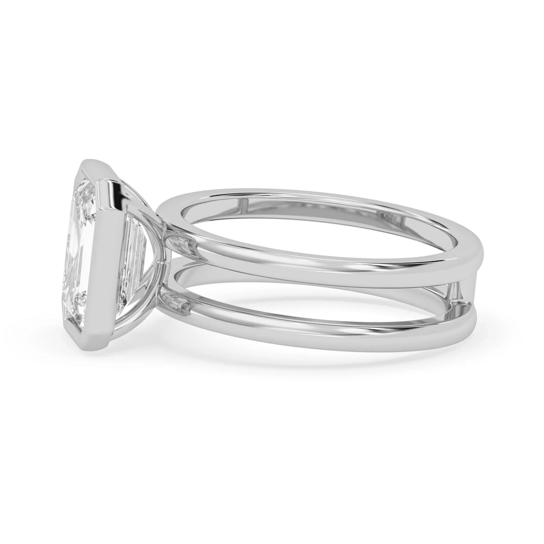 OctaPearl Bezel Set Emerald Lab Grown Diamond Double Band Solitaire Engagement Ring