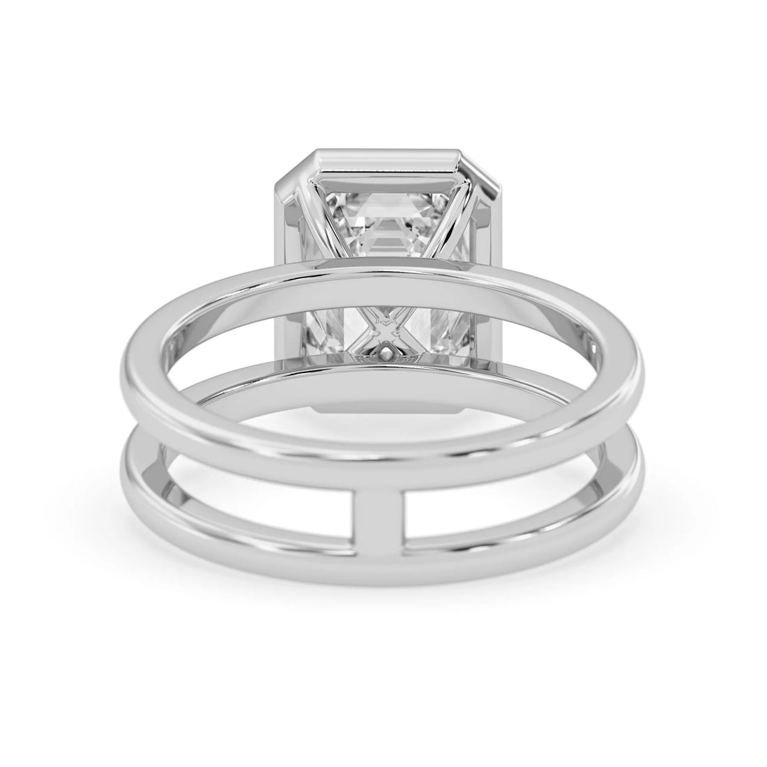 OctaPearl Bezel Set Emerald Lab Grown Diamond Double Band Solitaire Engagement Ring
