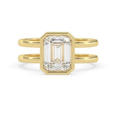 OctaPearl Bezel Set Emerald Lab Grown Diamond Double Band Solitaire Engagement Ring