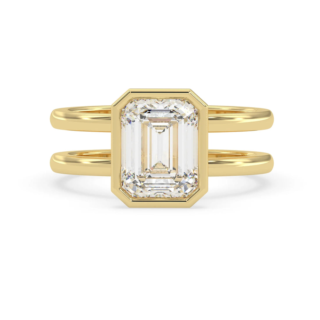 OctaPearl Bezel Set Emerald Lab Grown Diamond Double Band Solitaire Engagement Ring