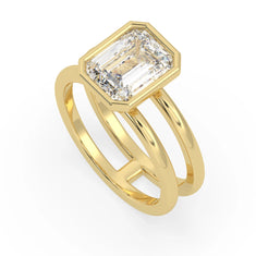 OctaPearl Bezel Set Emerald Lab Grown Diamond Double Band Solitaire Engagement Ring - alternate view
