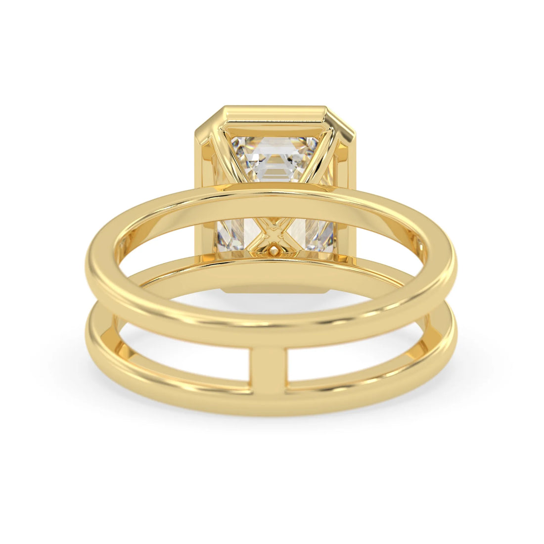 OctaPearl Bezel Set Emerald Lab Grown Diamond Double Band Solitaire Engagement Ring