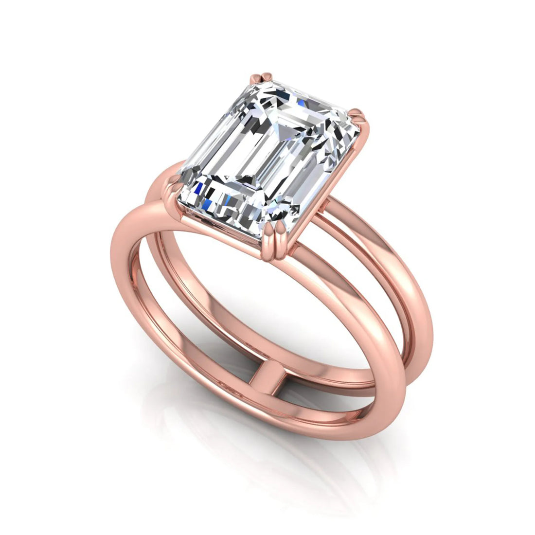OctaPearl 3 ct Emerald Cut Double Band Lab Grown Diamond Engagement Ring