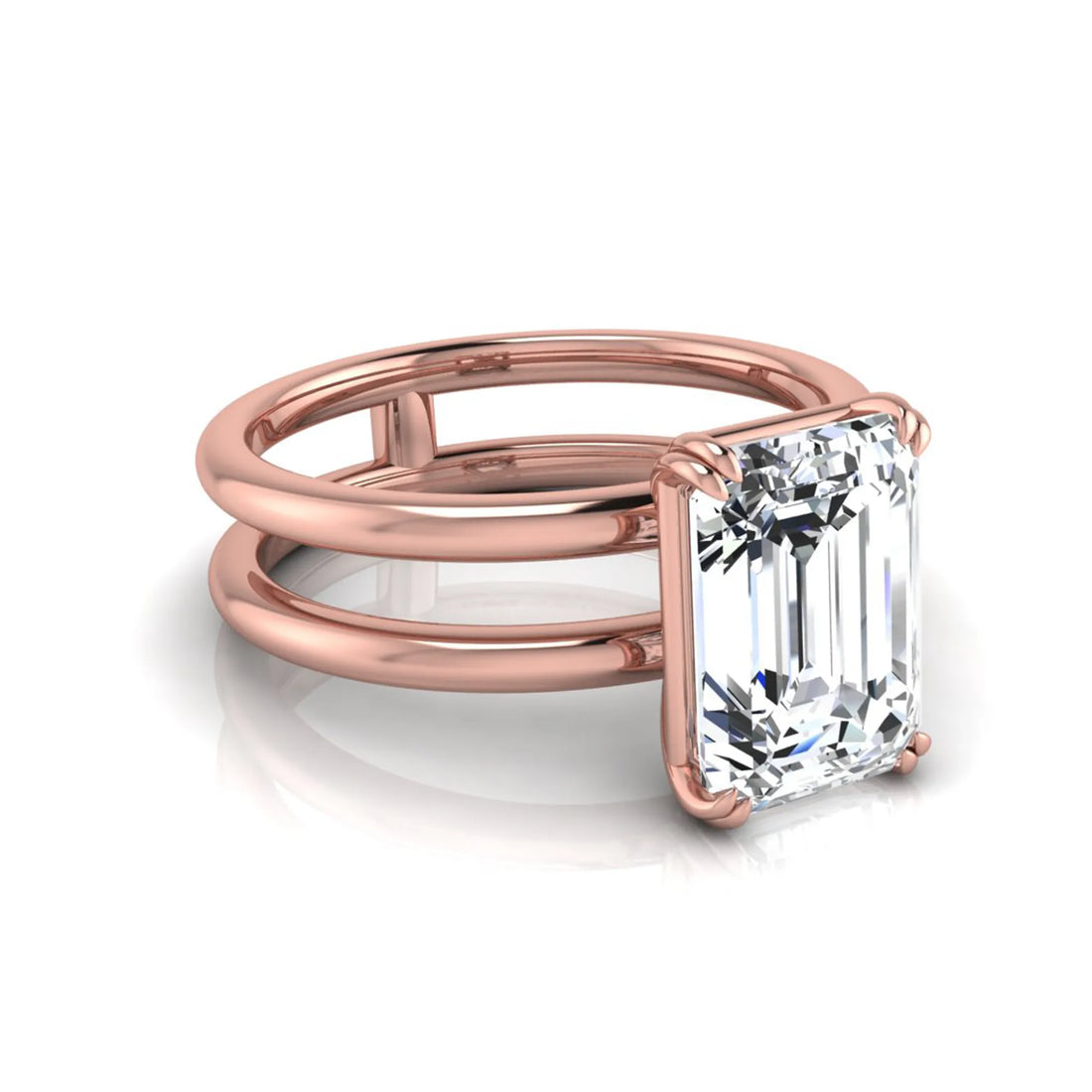OctaPearl 3 ct Emerald Cut Double Band Lab Grown Diamond Engagement Ring