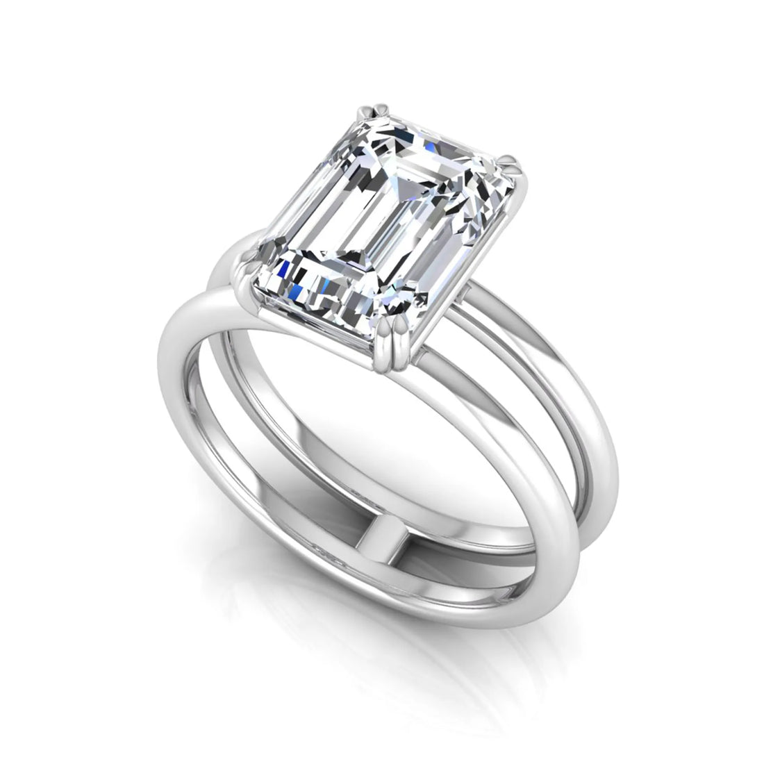 OctaPearl 3 ct Emerald Cut Double Band Lab Grown Diamond Engagement Ring