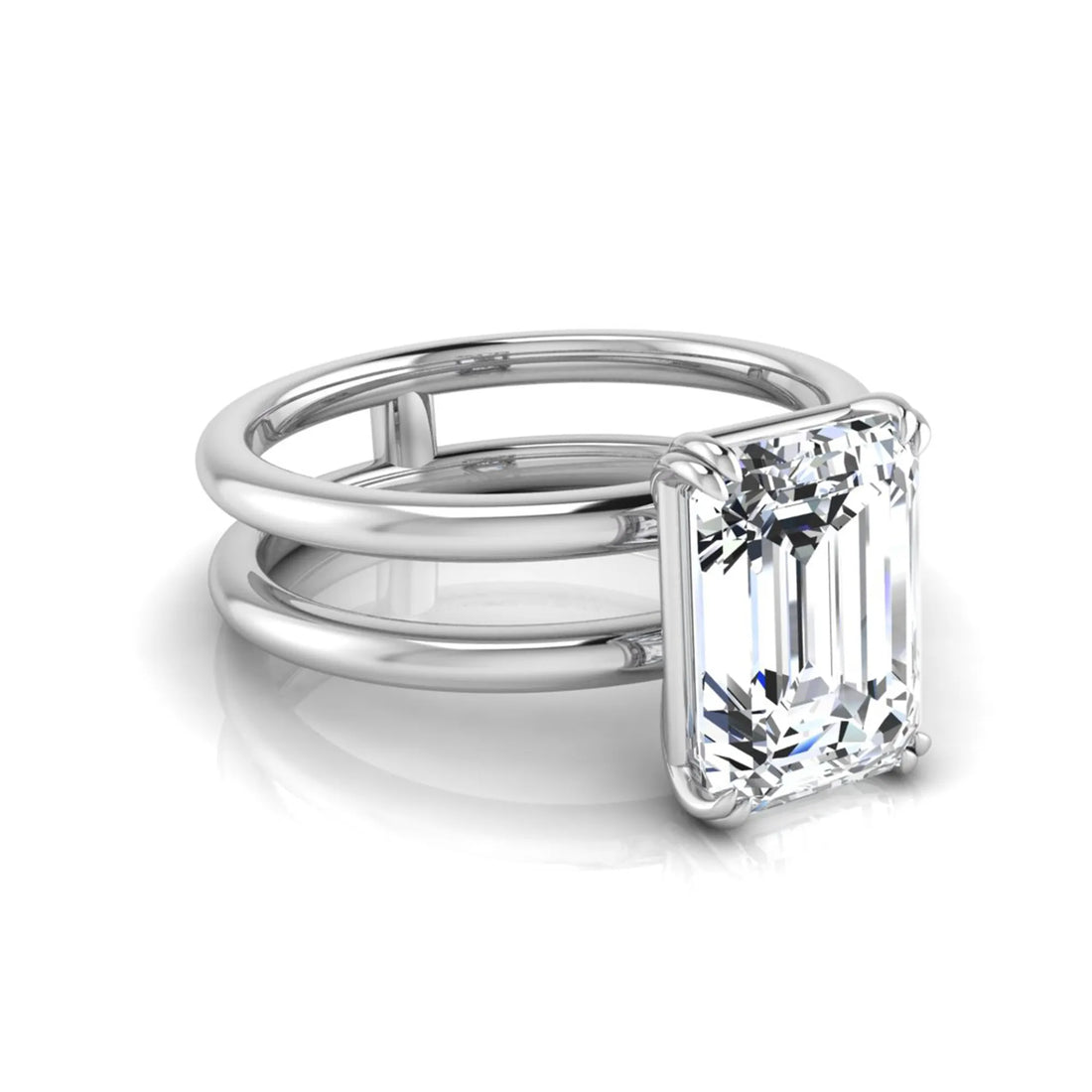 OctaPearl 3 ct Emerald Cut Double Band Lab Grown Diamond Engagement Ring