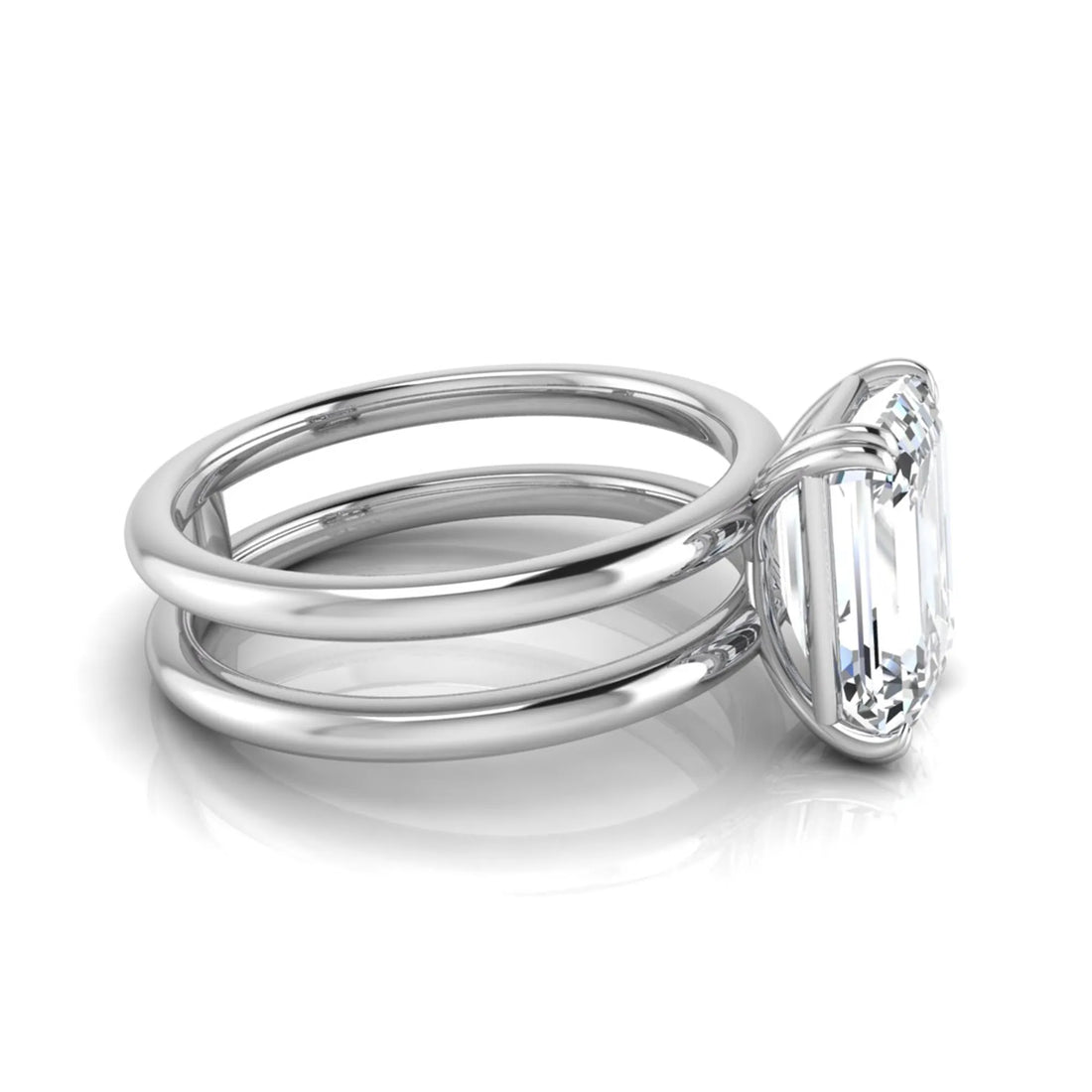 OctaPearl 3 ct Emerald Cut Double Band Lab Grown Diamond Engagement Ring