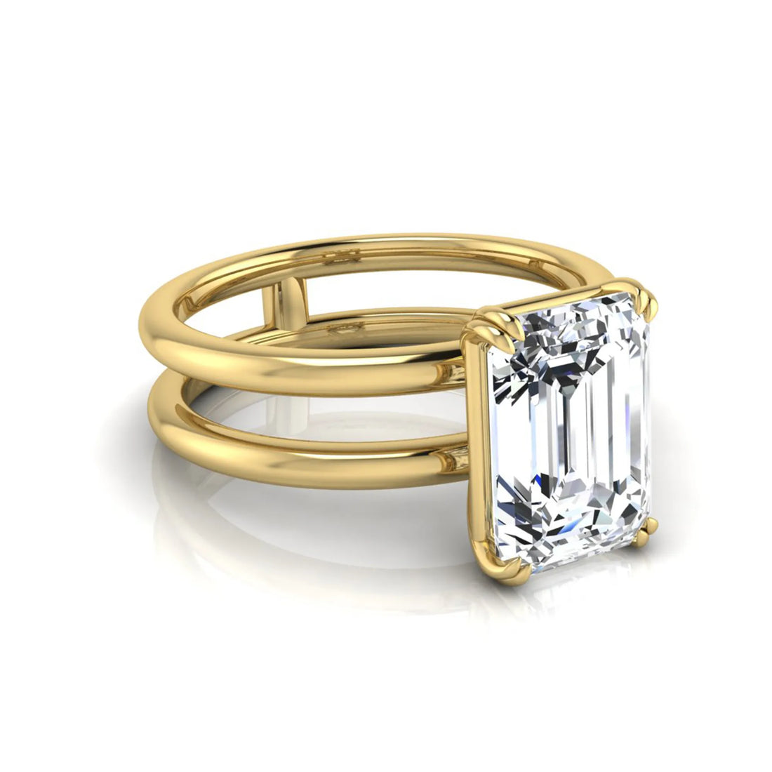OctaPearl 3 ct Emerald Cut Double Band Lab Grown Diamond Engagement Ring