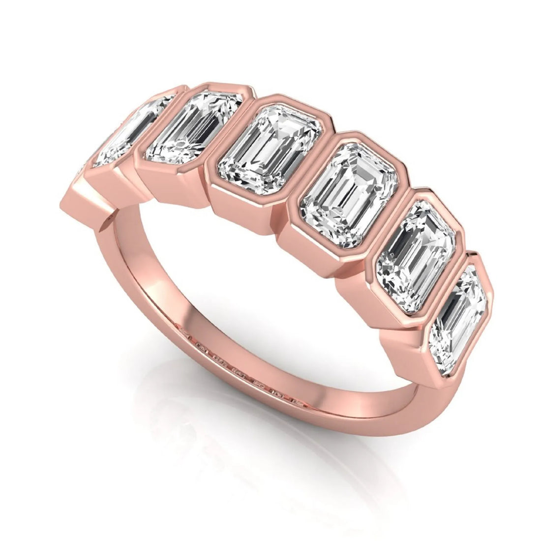 OctaPearl Bezel Set Emerald Lab Grown Diamond Half Eternity Wedding Band