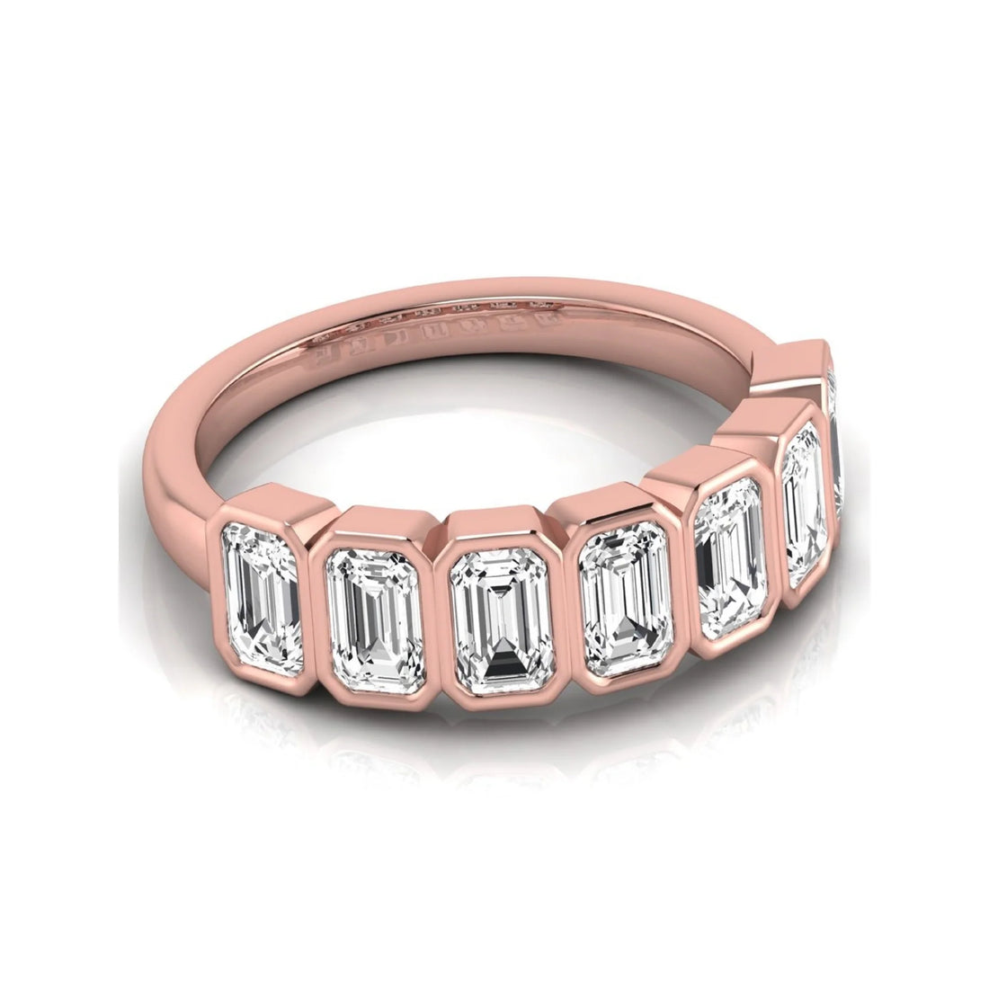 OctaPearl Bezel Set Emerald Lab Grown Diamond Half Eternity Wedding Band