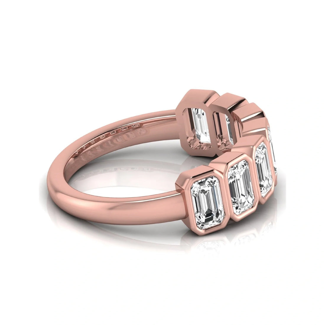 OctaPearl Bezel Set Emerald Lab Grown Diamond Half Eternity Wedding Band