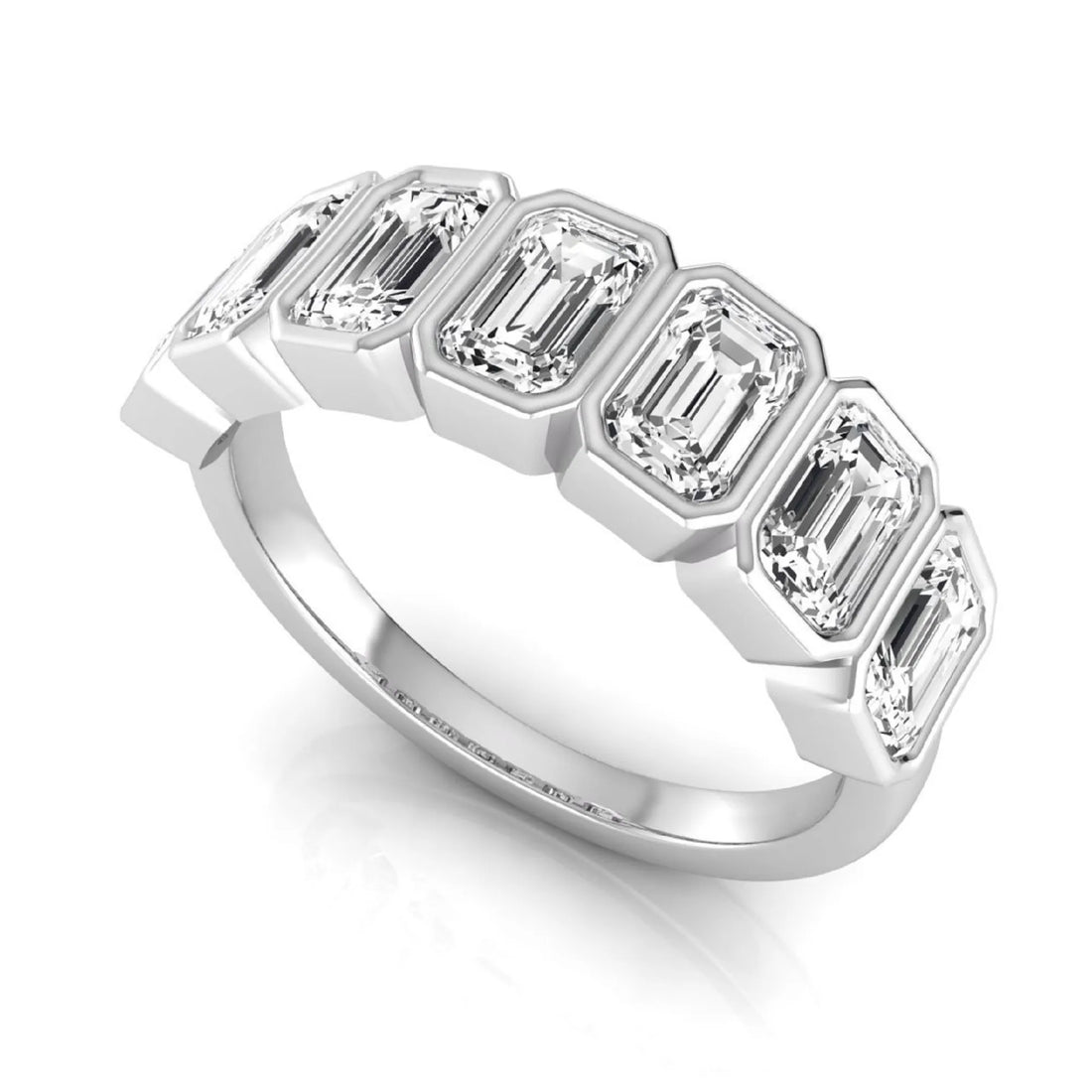 OctaPearl Bezel Set Emerald Lab Grown Diamond Half Eternity Wedding Band