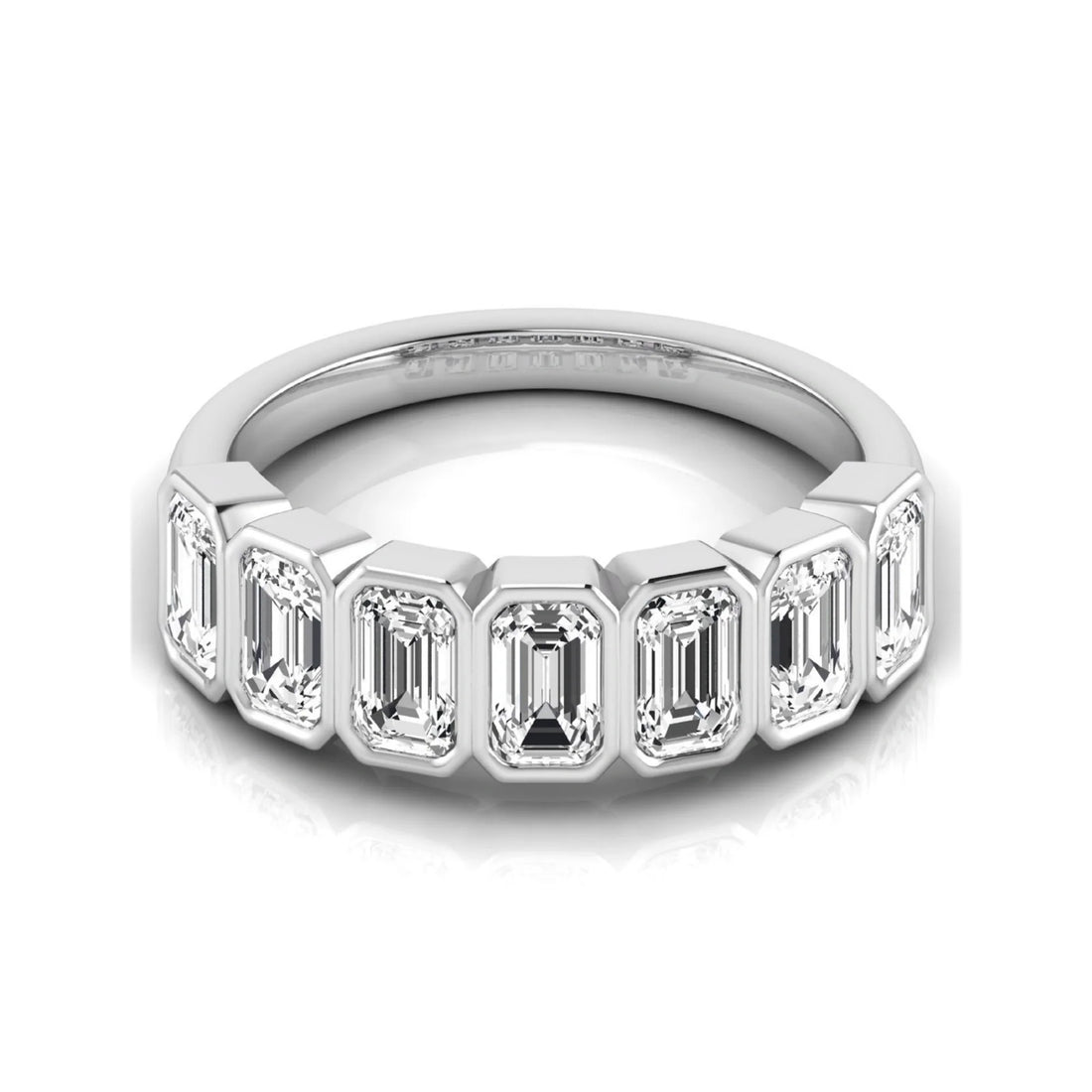 OctaPearl Bezel Set Emerald Lab Grown Diamond Half Eternity Wedding Band
