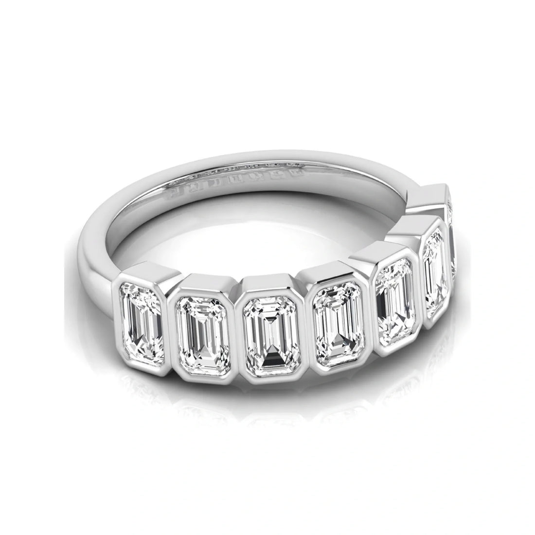OctaPearl Bezel Set Emerald Lab Grown Diamond Half Eternity Wedding Band